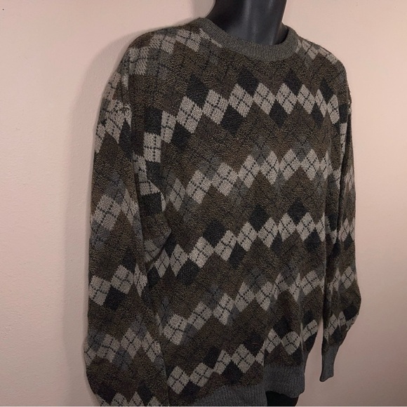 VINTAGE XLT MENS AMERICAN PORTRAIT GREEN ARGYLE SWEATER LONG SLEEVE KNIT - Picture 3 of 12